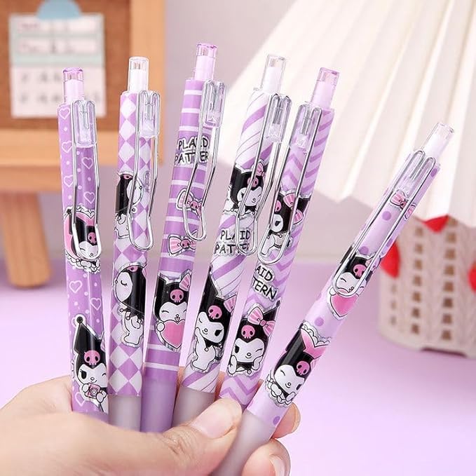 6 Pcs Kawaii Gel Pens Cute Kuromi Pens 0.5mm Black Pen