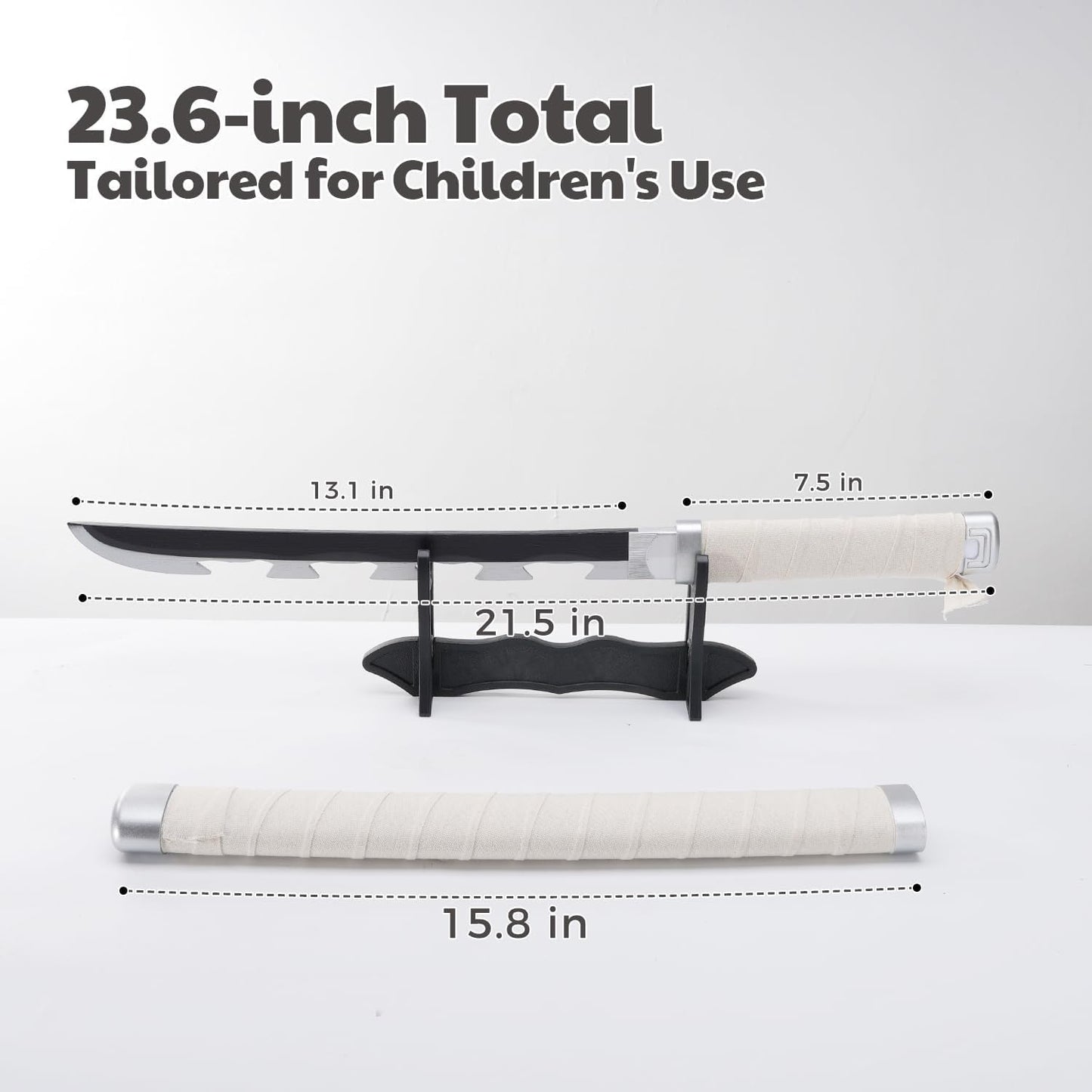 Demon Slayer Wooden Katana Sword 23.6 Inch Anime-Inspired Toy Sword with Scabbard & Stand | Safe Cosplay Prop for Pretend Play & Costume Use (Demon Slayer