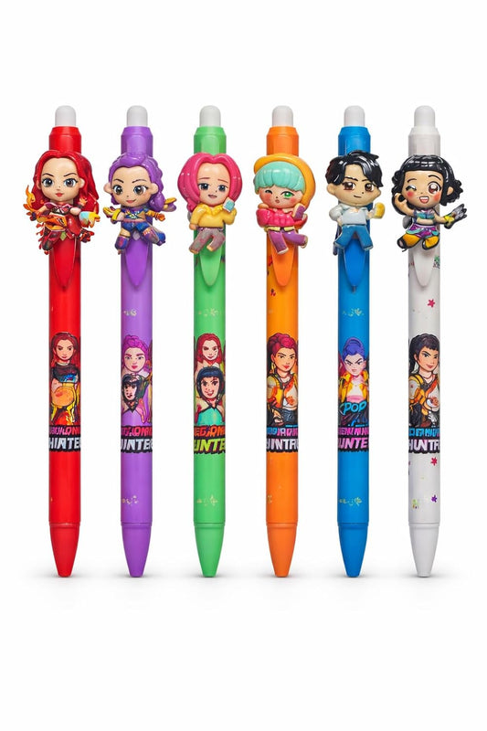 K POP Demon Hunters Ball Pen Set of 6 | Cute Anime Character Pens | Smooth Writing Blue Ink Pens | Cartoon Figure Pens for Kids, Girls, School & Gift Use