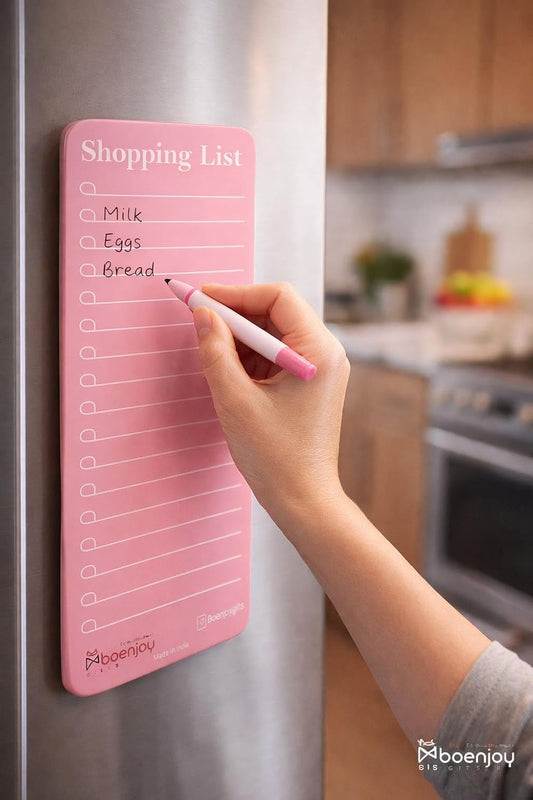 Magnetic Shopping List for Fridge, Dry Erase Board with Marker, 24x9 cm Kitchen Notepad, Grocery List Organiser, Personal Organisers, to Do List, Pink