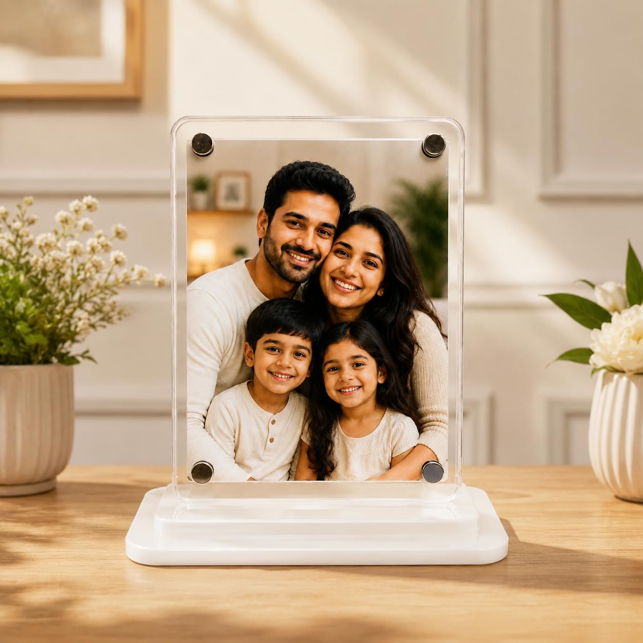 Magnetic Acrylic Photo Frame Stand, Clear Transparent Picture Holder, Easy Photo Change, Double-Sided Tape Included, Desktop Display for Home, Office, Car Dashboard & Gifts