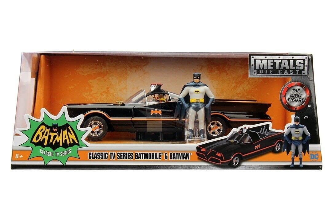 Jada Toys 98259 1966 Classic TV Series Batmobile With Batman And Robin Figures 1/24 Scale Diecast Model, Multicolor ( COD NOT AVAILABLE)