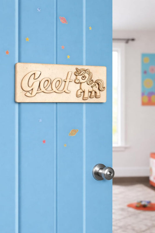 Custom Wooden Name Plate for Door | Personalized Kids Name Board with Cute Charms | Self-Adhesive Wall & Door Decor, Bedroom & Nursery | 25x10.16 cm