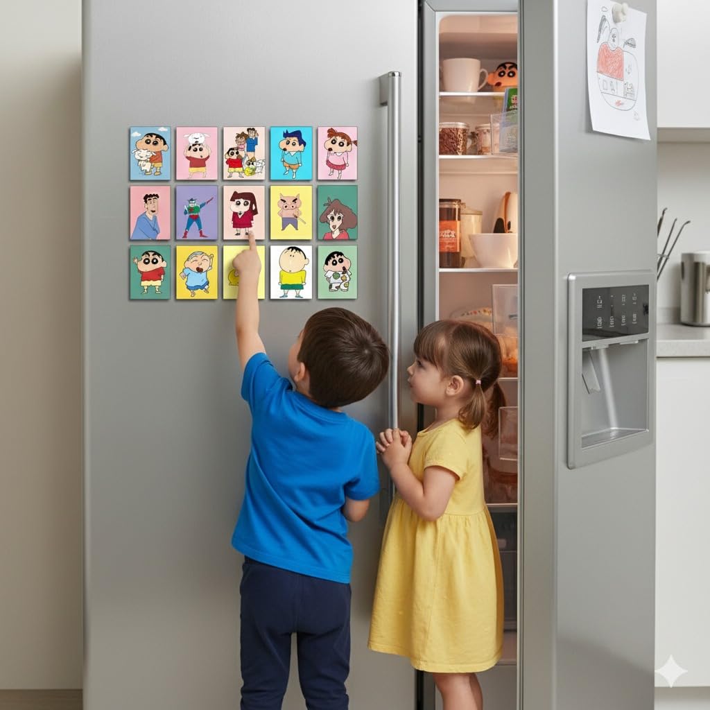 Shinchan Kids Fridge Magnet Set, Refrigerator Magnets | Fun Collectible Gift & Home Décor (Pack of 20) 4x5 cm