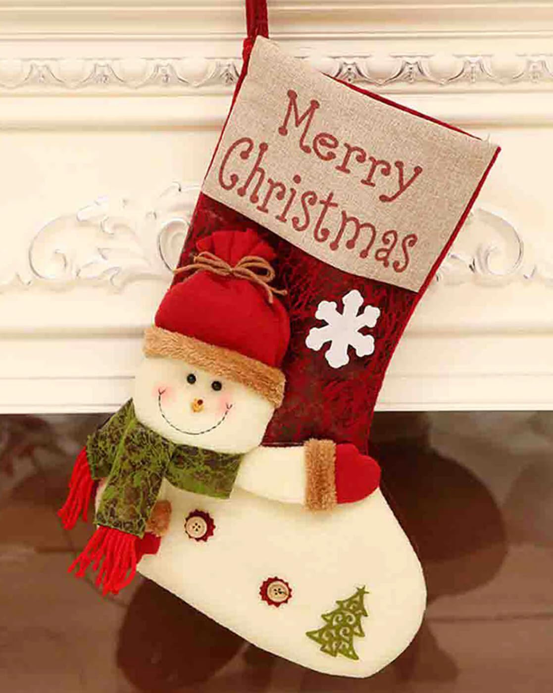 Christmas Stocking Gift Bag, Large Size, Santa Claus Gift Candy Socks, Hanging Ornament for Christmas Eve | Size 18x11 inches | Style F