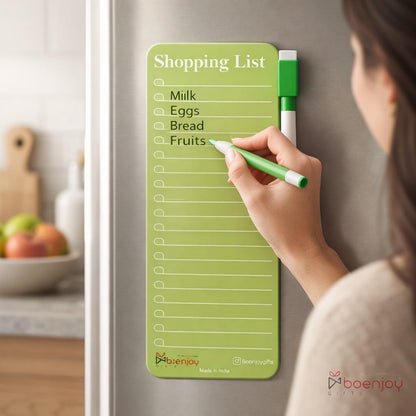 Magnetic Shopping List for Fridge, Dry Erase Board with Marker, 24x9 cm Kitchen Notepad, Grocery List Organiser, Personal Organisers, to Do List, Green