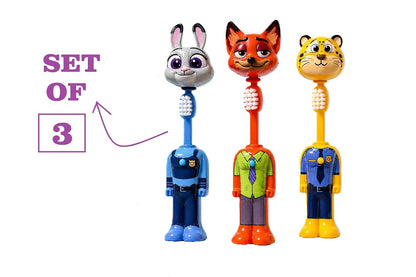 Zootopia Kids Toothbrush Set of 3 | Judy Hopps, Nick Wilde & Clawhauser Character Toothbrush | Soft Bristles Travel Toothbrush for Kids