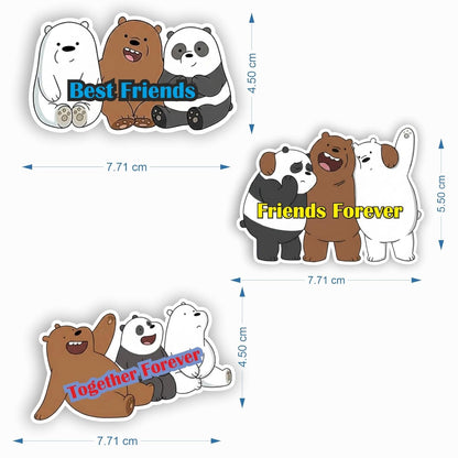 Bare Bears - The Best Friends MDF Wood Fridge Magnet, Refrigerator Magnets | Decorative Kitchen Magnets | Decorative Collectible for Home & Office (Pack of 3) 10x6 cm