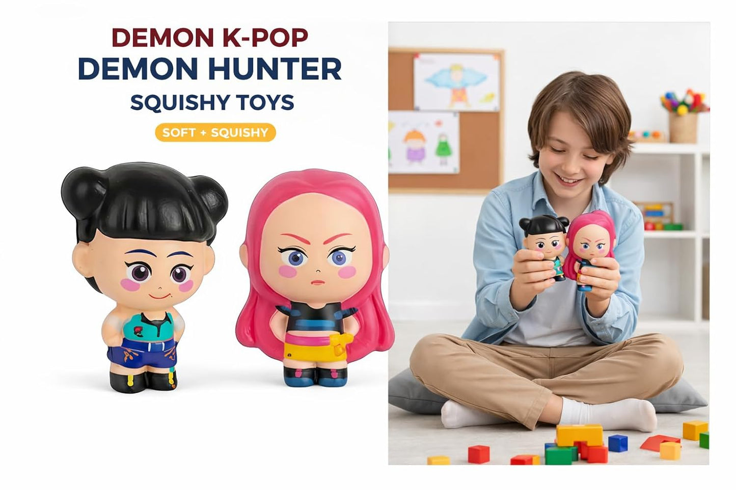 K POP Demon Hunters Squishy Toys Set of 2 | Stress Relief Squishies for Kids | Soft Slow Rising Squeeze Toys | Collectible Figures | Birthday Return Gifts (Mira and Zoeyy)