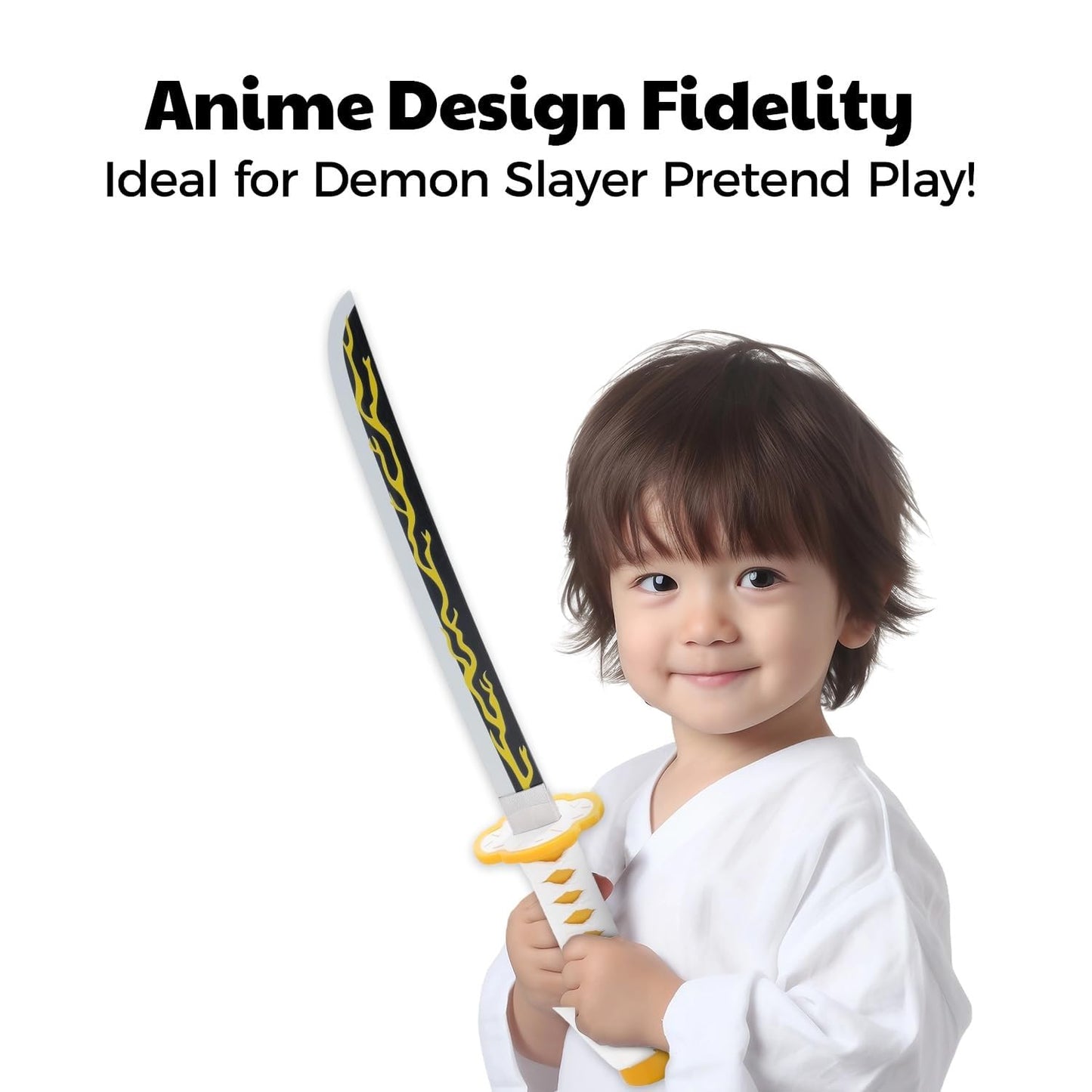 Demon Slayer Wooden Katana Sword 23.6 Inch Anime-Inspired Toy Sword with Scabbard & Stand | Safe Cosplay Prop for Pretend Play & Costume Use (Zenitsu)