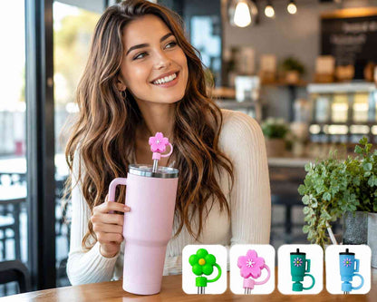 Silicone Straw Cover Caps Set of 4 for Tumblers | Cute Random Character Straw Toppers