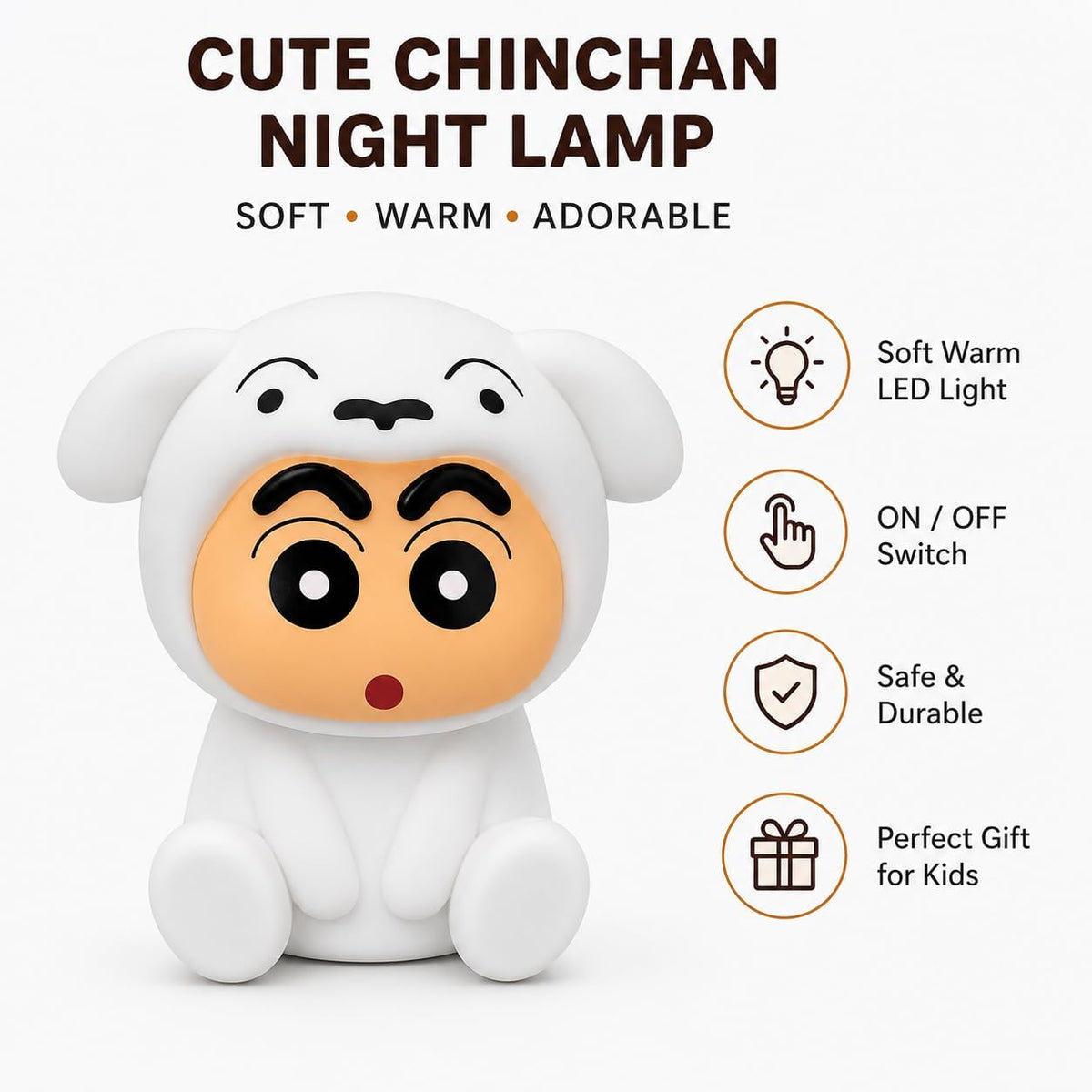 Shinchan Night Lamp for Kids | Soft Warm LED Light | Compact Bedside Table Lamp | Decorative Night Light