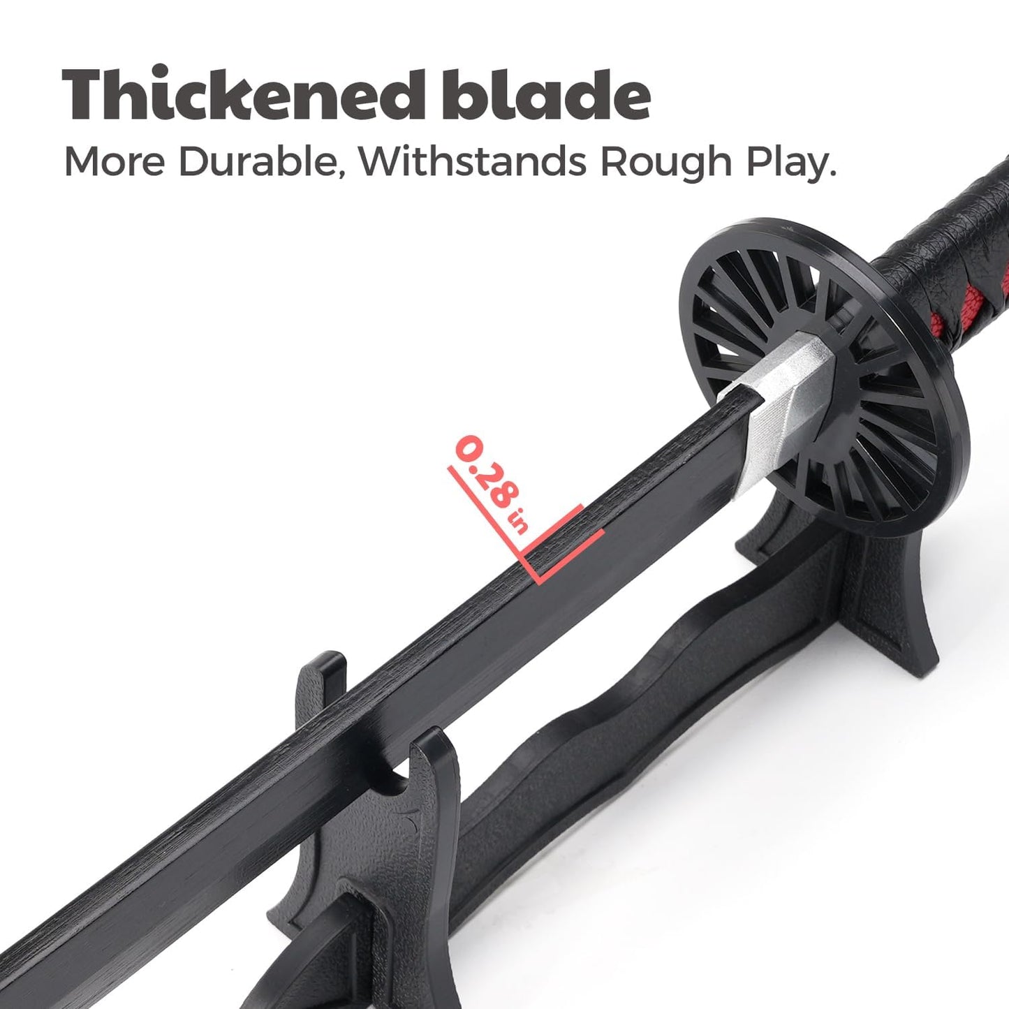 Demon Slayer Wooden Katana Sword 23.6 Inch Anime-Inspired Toy Sword with Scabbard & Stand | Safe Cosplay Prop for Pretend Play & Costume Use (Demon Slayer (Black Tanjiro))