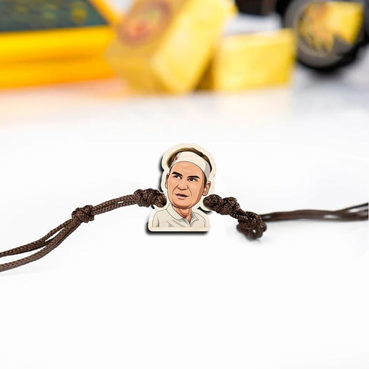 Roger Federer- Lawn Tennis | Premium Wooden Rakhi | Handmade Paper Packing | Soft Nylon Thread | Size - 4 x 3 cm