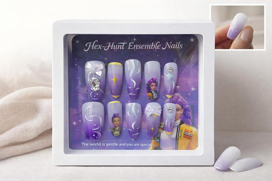 Demon Hunter Kids Press On Nails for Girls, Anime Magic Nail Art Set with Rhinestones, Reusable Fake Nails for Kids, Cute Fantasy Design Artificial Nails, Easy Stick On Nail Kit for Children Party Dress Up- 10 Piece Set (Rumi)