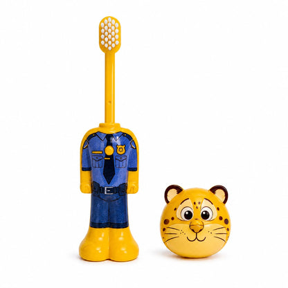 Zootopia Clawhauser Kids Pop-Up Toothbrush | Clawhauser Character Soft Bristle Toothbrush with Protective Cap for kids Boys & Girls