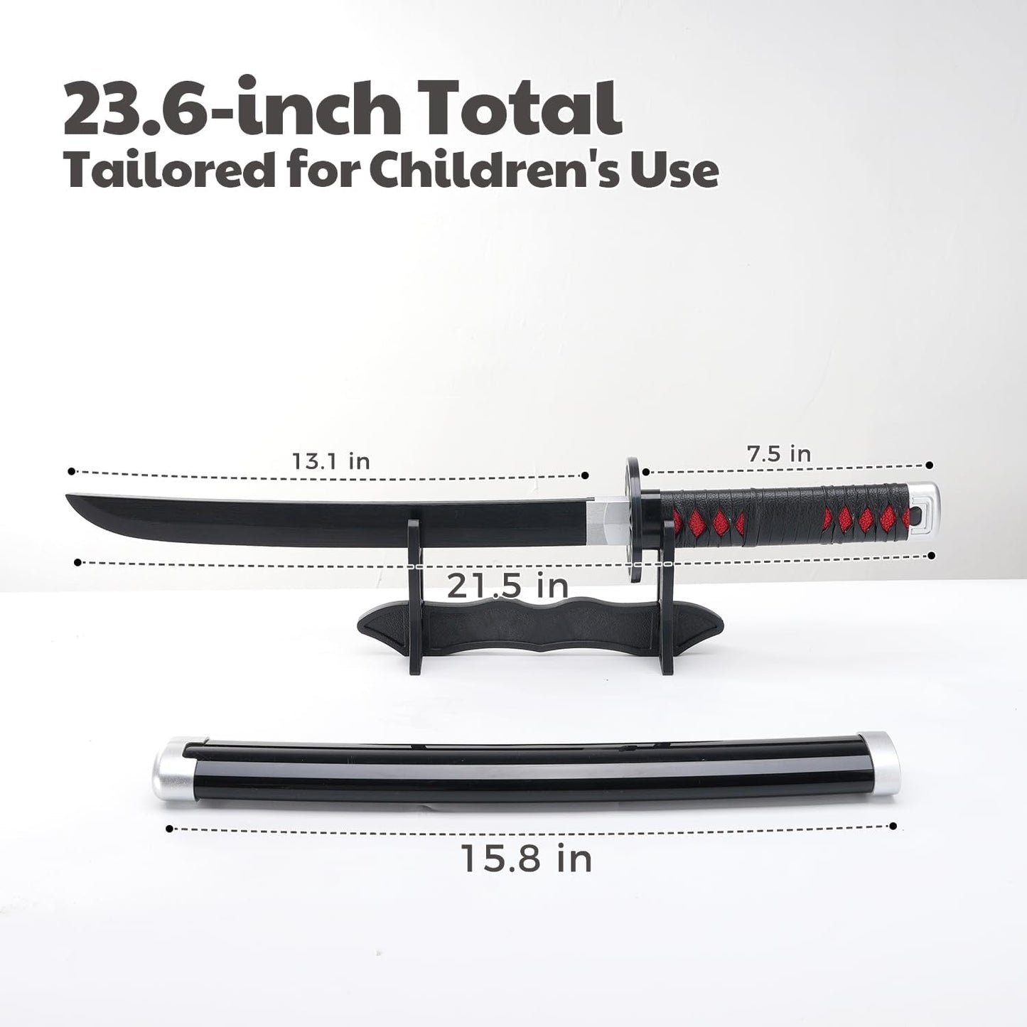 Demon Slayer Wooden Katana Sword 23.6 Inch Anime-Inspired Toy Sword with Scabbard & Stand | Safe Cosplay Prop for Pretend Play & Costume Use (Demon Slayer (Black Tanjiro))