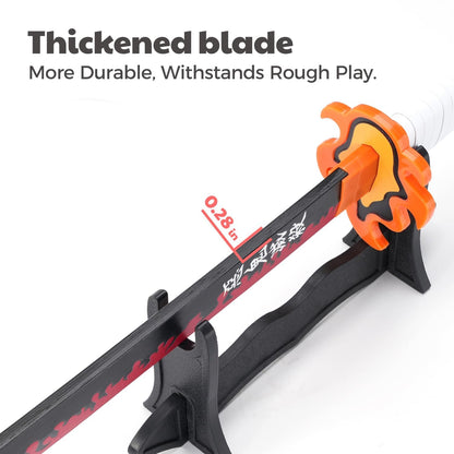 Demon Slayer Wooden Katana Sword 23.6 Inch Anime-Inspired Toy Sword with Scabbard & Stand | Safe Cosplay Prop for Pretend Play & Costume Use (Demon Slayer (Rengoku)