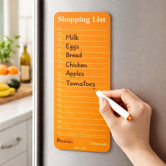 Magnetic Shopping List for Fridge, Dry Erase Board with Marker, 24x9 cm Kitchen Notepad, Grocery List Organiser, Personal Organisers, to Do List, Orange