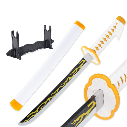Demon Slayer Wooden Katana Sword 23.6 Inch Anime-Inspired Toy Sword with Scabbard & Stand | Safe Cosplay Prop for Pretend Play & Costume Use (Zenitsu)