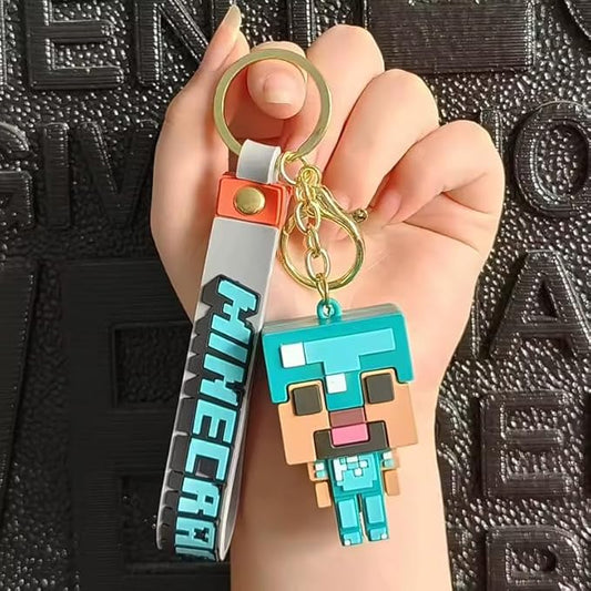 Minecraft Keychain with Loop and Hook Key Chain for Bag Charm, Car Keyring, Bike Keychain (Style E)