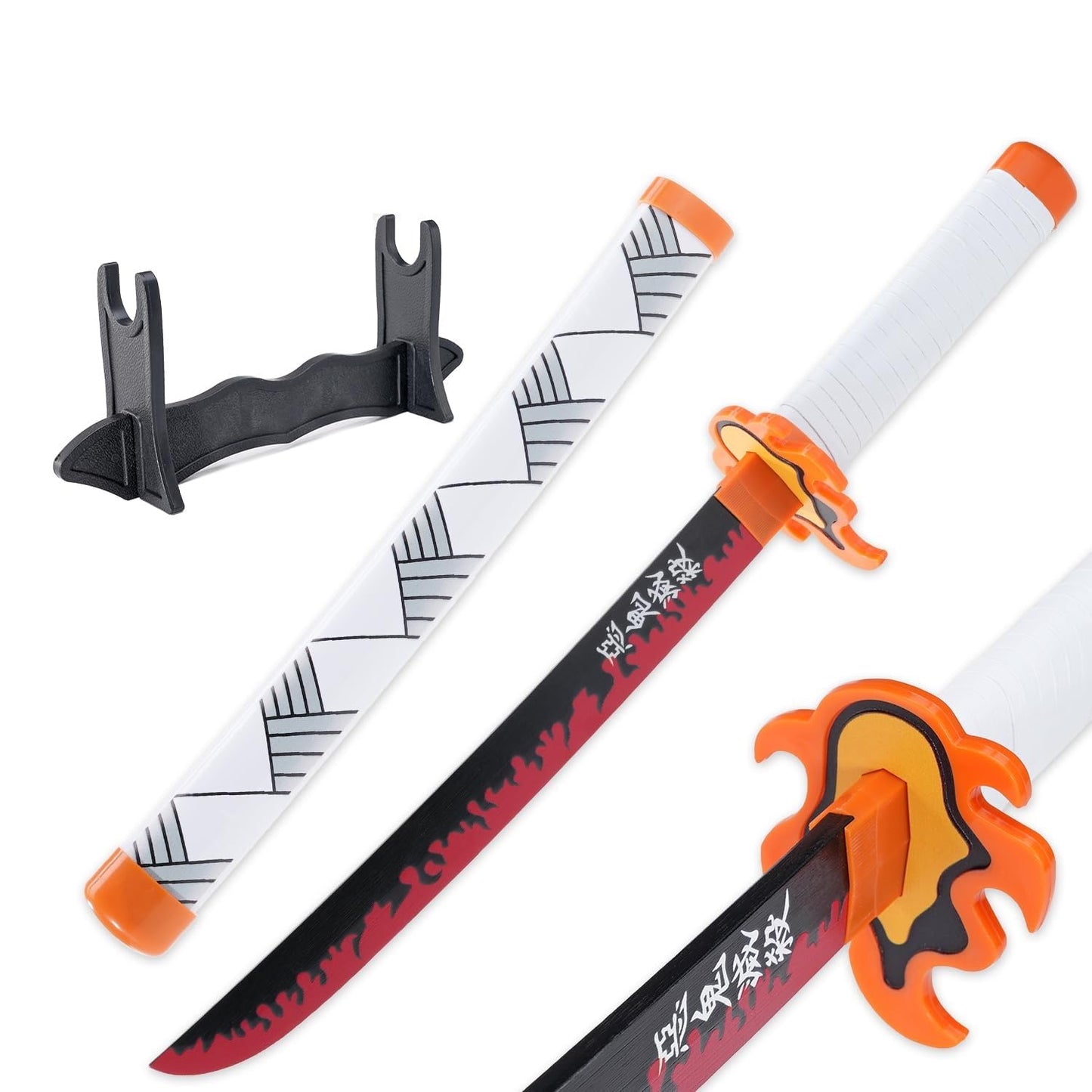 Demon Slayer Wooden Katana Sword 23.6 Inch Anime-Inspired Toy Sword with Scabbard & Stand | Safe Cosplay Prop for Pretend Play & Costume Use (Demon Slayer (Rengoku)