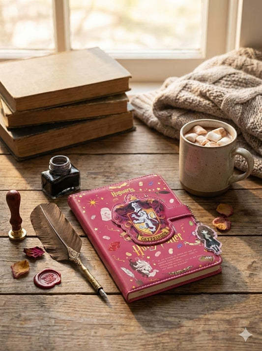 Harry Potter Inspired Lock Diary with Magnetic Snap | 1 Pc A5 Planner Notebook | Cute Cartoon Design | Lined Pages | Gift for Kids, Teens & Fans (Gryfindore)