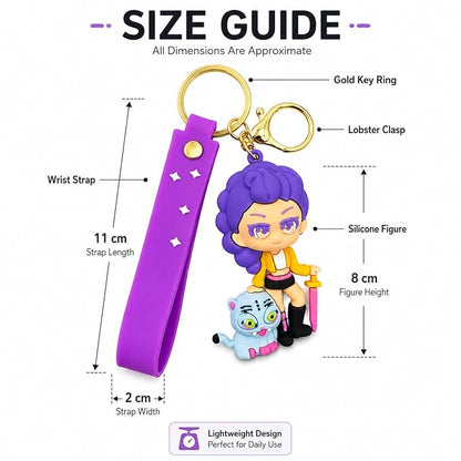 K-Pop Demon Hunters Keychain | Cute 3D Character Silicone Keychain with Wrist Strap for Bags, Backpacks & Keys (Rumi)