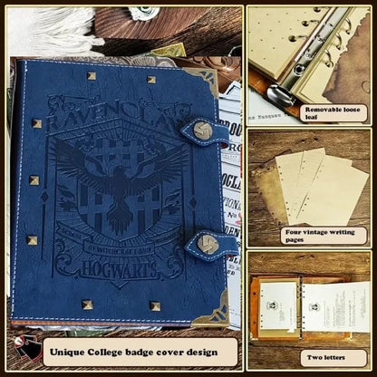 Harry Potter Diary Notebook A5 Vintage Journal, Magic Theme Refillable Planner with Hogwrts Letterhead Pages, Collectible Writing Notepad, Stationery Gift for Fans (Raven)