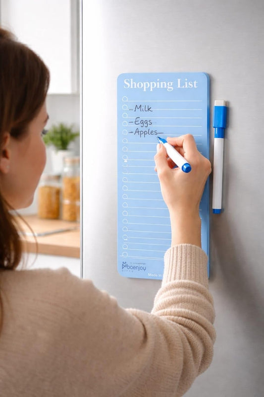 Magnetic Shopping List for Fridge, Dry Erase Board with Marker, 24x9 cm Kitchen Notepad, Grocery List Organiser, Personal Organisers, to Do List, Blue