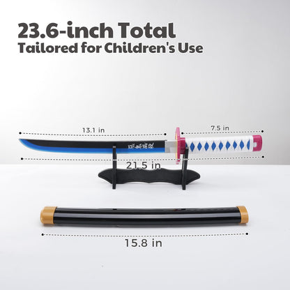 Demon Slayer Wooden Katana Sword 23.6 Inch Anime-Inspired Toy Sword with Scabbard & Stand | Safe Cosplay Prop for Pretend Play & Costume Use (Demon Slayer (Giyu Tomioka))