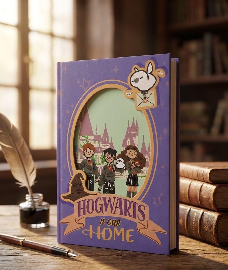 Harry Potter Hardcover Journal Diary, Vintage Writing Paper Notebook, 92 sheets Magnetic Cover (192 Pages) Size 5 * 7 inch (Hogwrts Is Our Home)