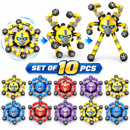 Transforming Robot Spinner Toy Set of 10 for Boys & Girls | 2-in-1 Rotating Robot Toy | Assorted Colours | NO COD