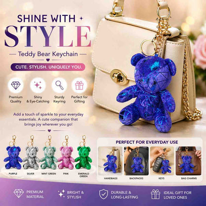 Shiny Teddy Bear Keychain – Cute Plush Bag Charm | Random 1 PCS | Stylish Key Holder Gift for Girls
