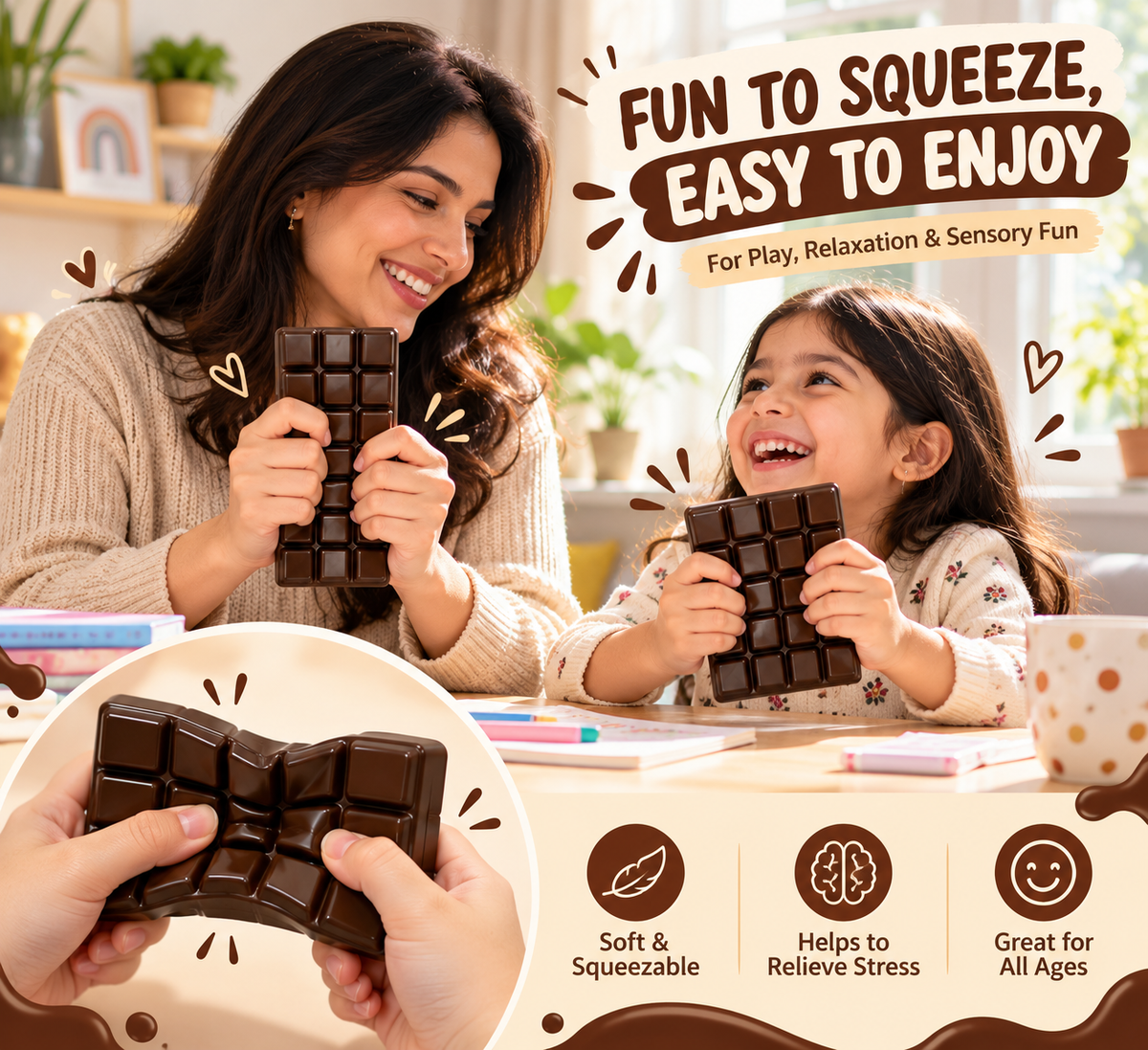 Chocolate Bar Squishy Toy – Soft & Squeezable Sensory Fidget Toy