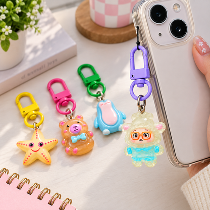 Phone Charms for Girls Set of 4, Cute Random Assorted Designs 6 cm, Colorful Carabiner Keychain Charms for Mobile Phone, Backpack, Handbag & Pouch