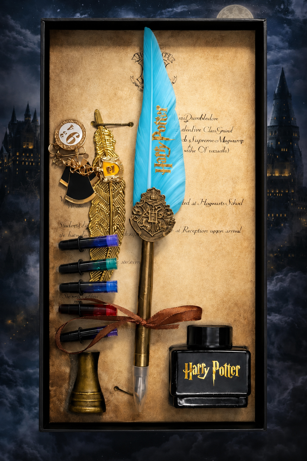 Harry Potter Feather Quill Pen Set with Ink Bottles, Vintage Calligraphy Dip Pen, Wizard Writing Gift Box for Fans