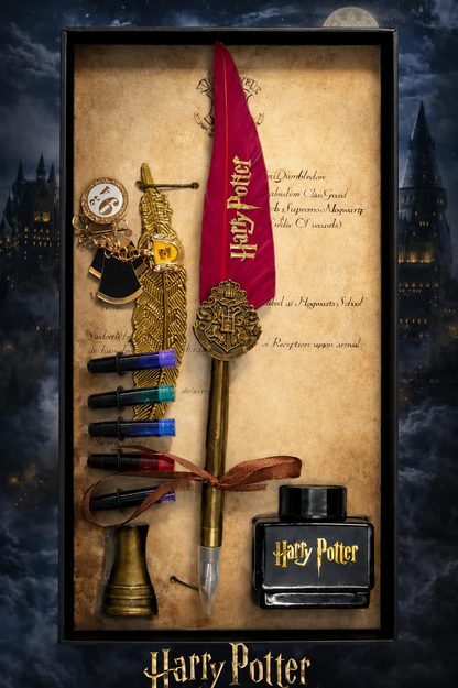 Harry Potter Feather Quill Pen Set with Ink Bottles, Vintage Calligraphy Dip Pen, Wizard Writing Gift Box for Fans