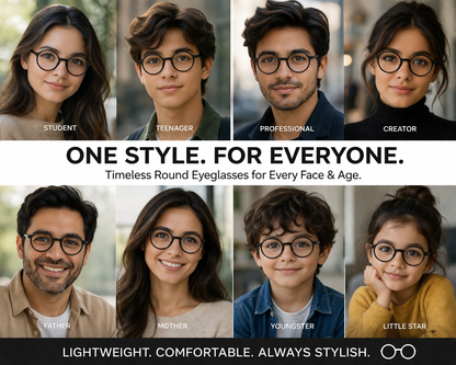 Classic Round Black Eyeglasses for Men & Women | Lightweight Stylish Frame | Unisex Fashion Glasses