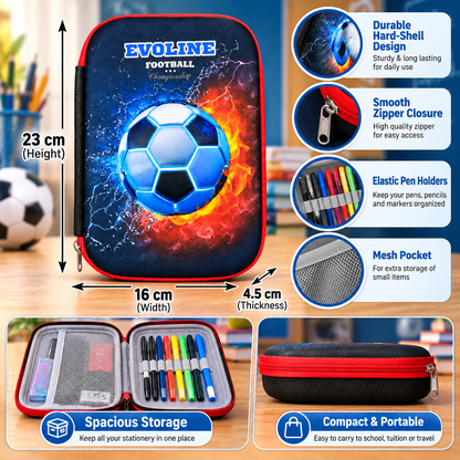 Football Theme Pencil Pouch for Kids | Hard Shell School Pencil Case with Mesh Pocket & Pen Holders