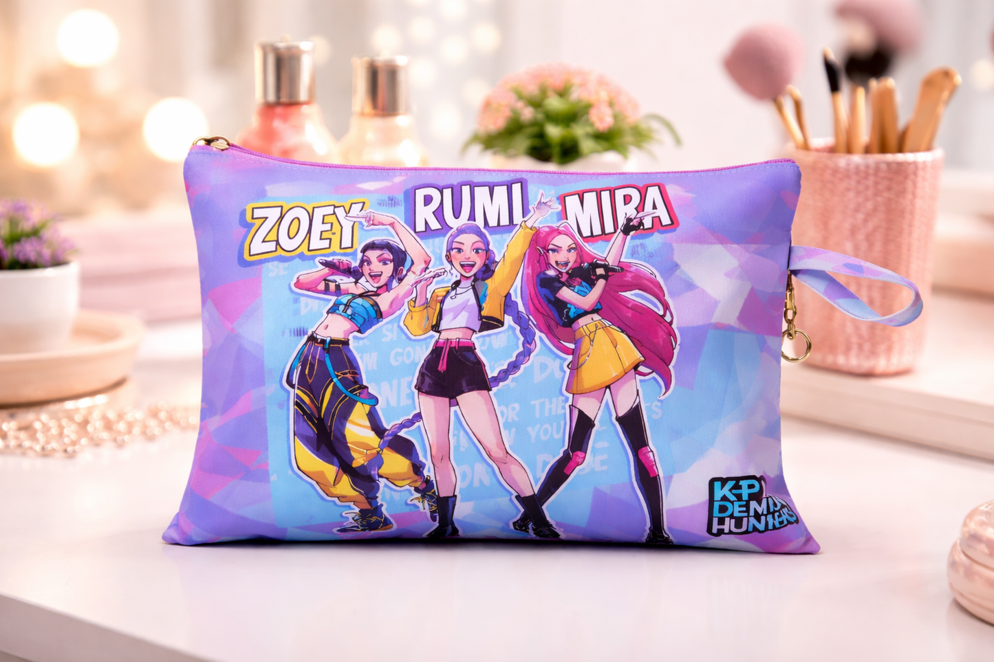 K POP  Demon Hunters Printed Folder | Stylish Multipurpose Makeup & Stationery Organizer for Girls & Kids | Zipper Travel Cosmetic Bag | 1 Random PCS (A4 Size 30 * 22 cm)