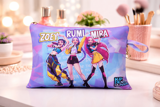 K POP  Demon Hunters Printed Folder | Stylish Multipurpose Makeup & Stationery Organizer for Girls & Kids | Zipper Travel Cosmetic Bag | 1 Random PCS (A4 Size 30 * 22 cm)