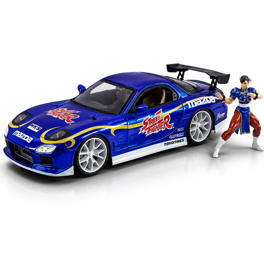 Jada Street Fighter 1:24 1993 Mazda RX-7 Die-Cast Car & 2.75" Chun-Li Figure, Toys for Kids and Adults(COD NOT AVAILABLE)