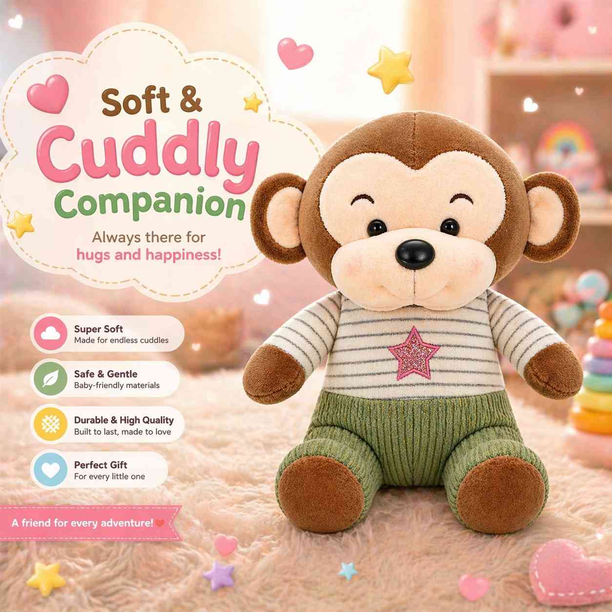 Milo the Cuddle Monkey Plush Toy – Soft Stuffed Animal for Kids, Baby & Gift (25cm Cute Teddy Doll)