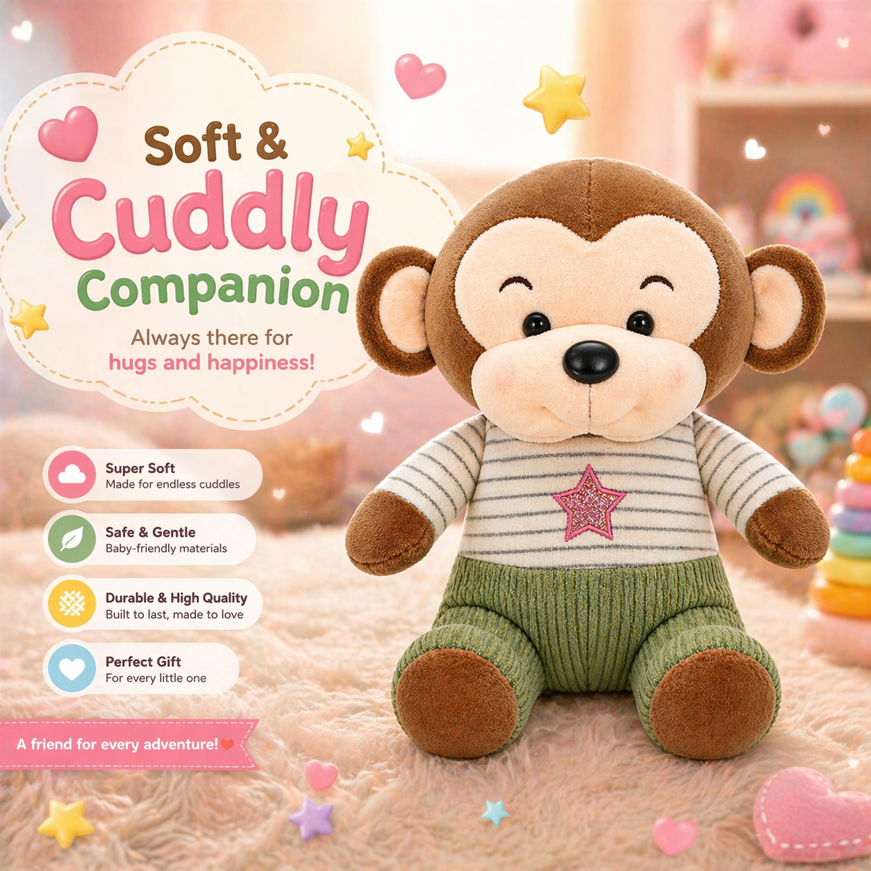 Milo the Cuddle Monkey Plush Toy – Soft Stuffed Animal for Kids, Baby & Gift (25cm Cute Teddy Doll)