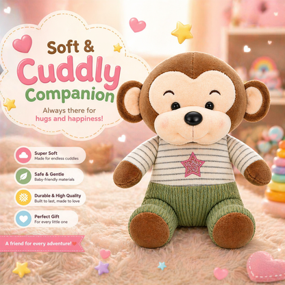 Milo the Cuddle Monkey Plush Toy – Soft Stuffed Animal for Kids, Baby & Gift (25cm Cute Teddy Doll)
