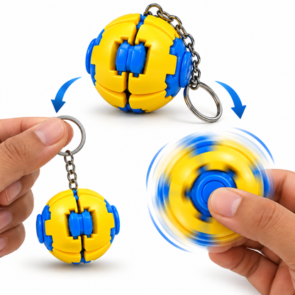 2-in-1 Spinner Keychain – Yellow & Blue Press-to-Spin Pocket Toy (Random Colour 1 Pc)