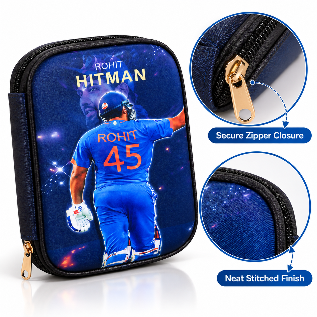 Rohit Sharma Cricket Theme Pencil Pouch & Pencil Case | Cricket Stationery Organizer for Kids | Sports Pencil Case for School