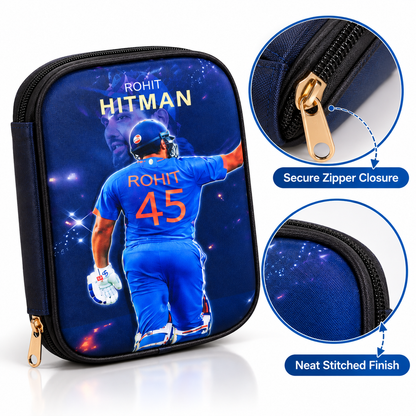 Rohit Sharma Cricket Theme Pencil Pouch & Pencil Case | Cricket Stationery Organizer for Kids | Sports Pencil Case for School