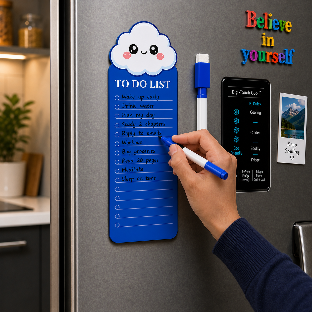 Cloud Theme Acrylic to Do List Board with Black Ink Marker, Reusable Daily Planner & Checklist, Cute Cloud Design, 24 x 9 cm, Blue